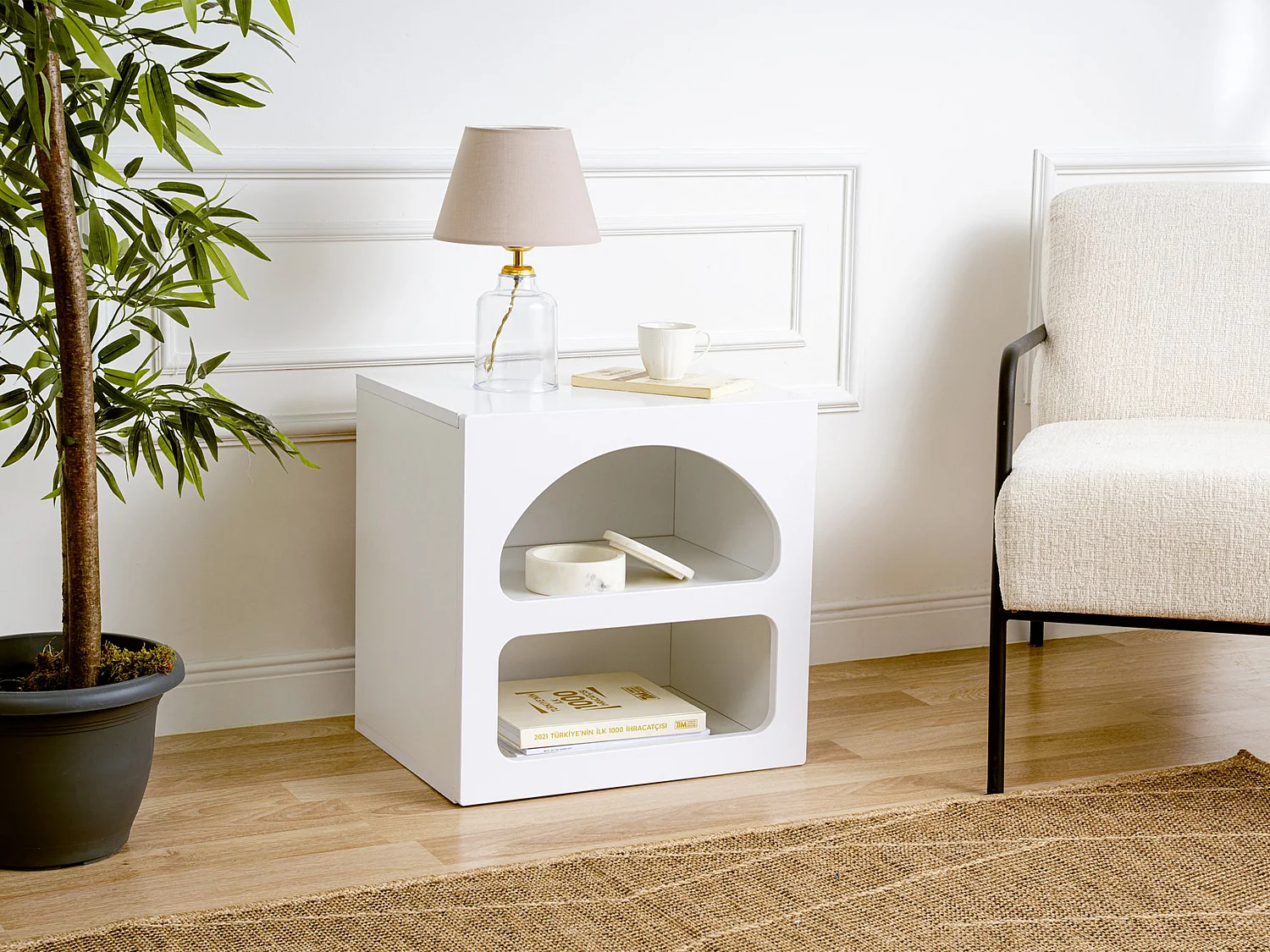 Table de chevet avec rangements - Blanc - LUELA