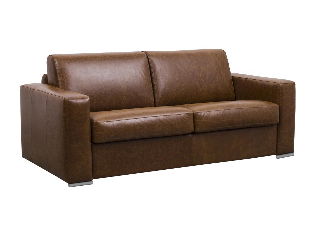 Schlafsofa mit Matratze 3-Sitzer - 100% Büffelleder - Vintage-Optik - Karam günstig online kaufen