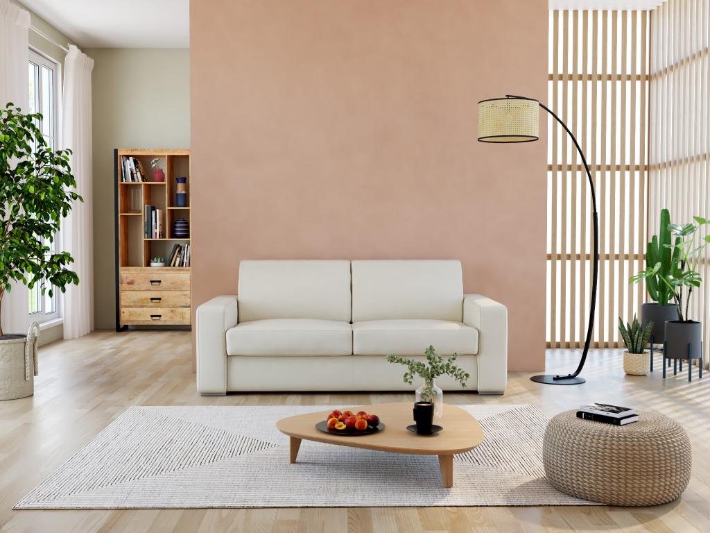 Schlafsofa mit Matratze 3-Sitzer - 100% Büffelleder - Weiß - Matratze 20 cm günstig online kaufen