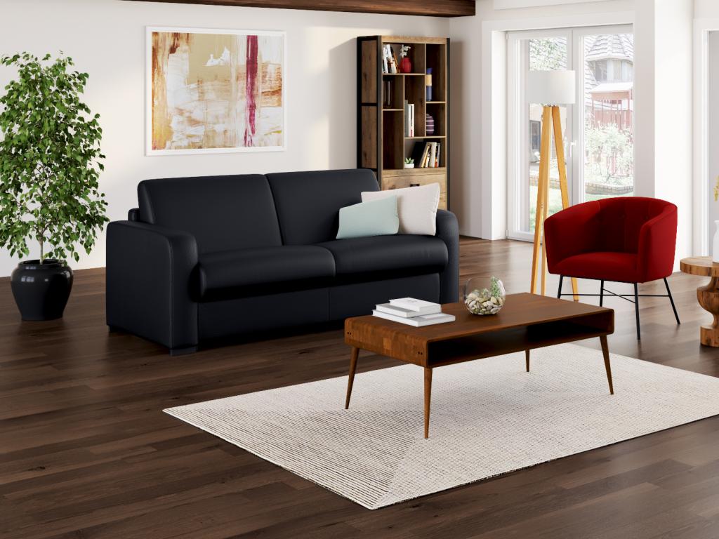 Schlafsofa mit Matratze 3-Sitzer - Matratze 20 cm - Leder - Schwarz - BEVIS günstig online kaufen