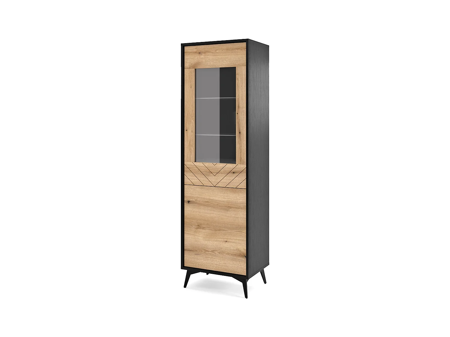 Vitrine à deux portes - noir/chêne Evoke motif à chevrons - BOULIA