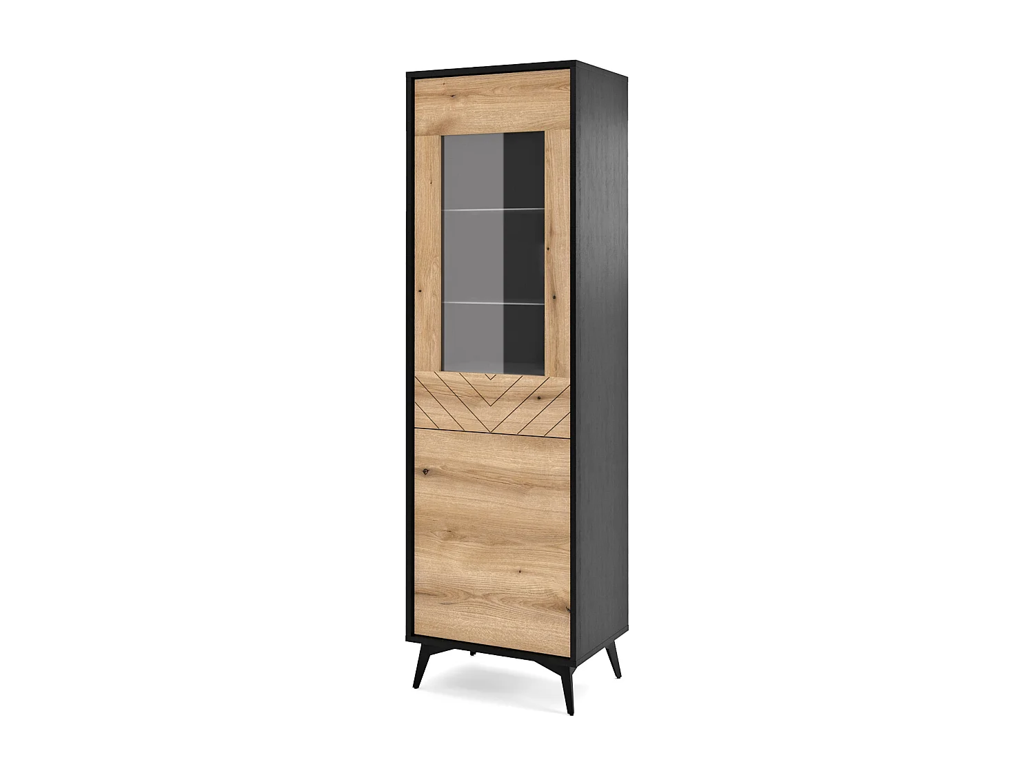 Vitrine à deux portes - noir/chêne Evoke motif à chevrons - BOULIA
