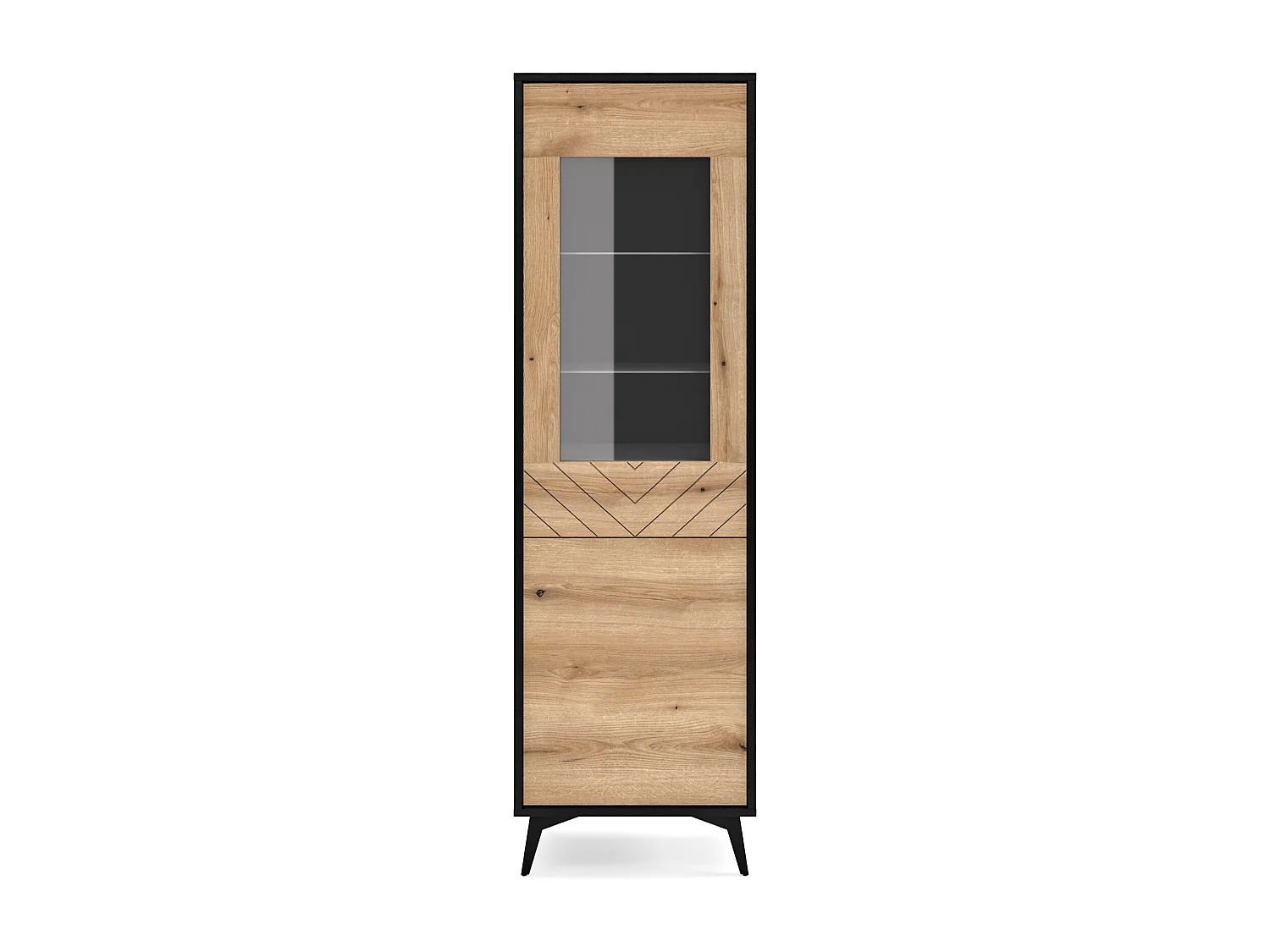 Vitrine à deux portes - noir/chêne Evoke motif à chevrons - BOULIA