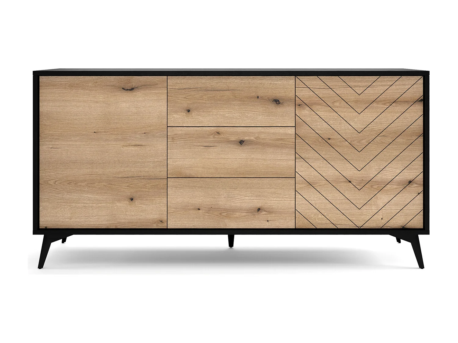 Commode à tiroirs - 154 cm - noir/chêne Evoke motif à chevrons - BOULIA