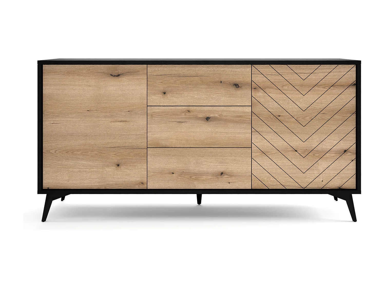 Commode à tiroirs - 154 cm - noir/chêne Evoke motif à chevrons - BOULIA