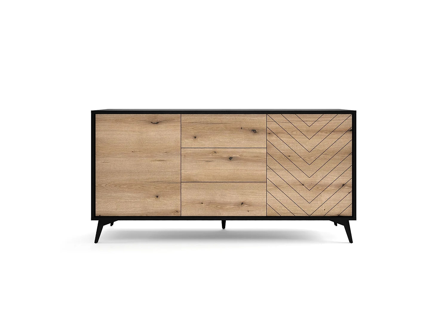 Ladekast - 154 cm - zwart/eiken Evoke visgraatmotief - BOULIA