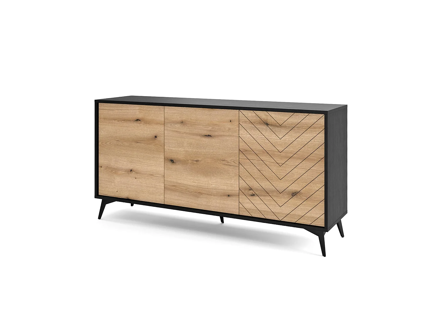 Driedeurs ladekast - 154 cm - zwart/eiken Evoke visgraatmotief - BOULIA