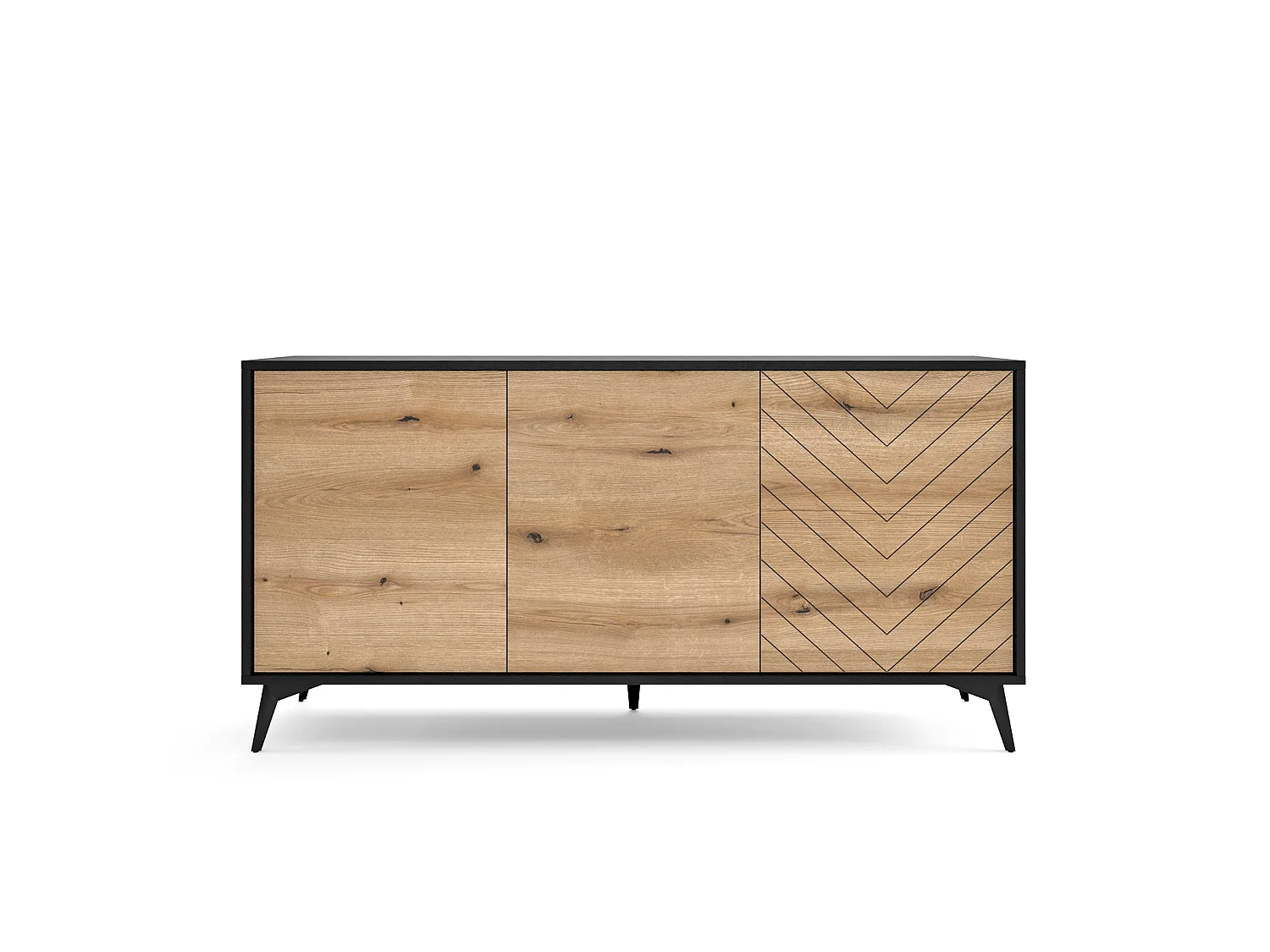 Driedeurs ladekast - 154 cm - zwart/eiken Evoke visgraatmotief - BOULIA