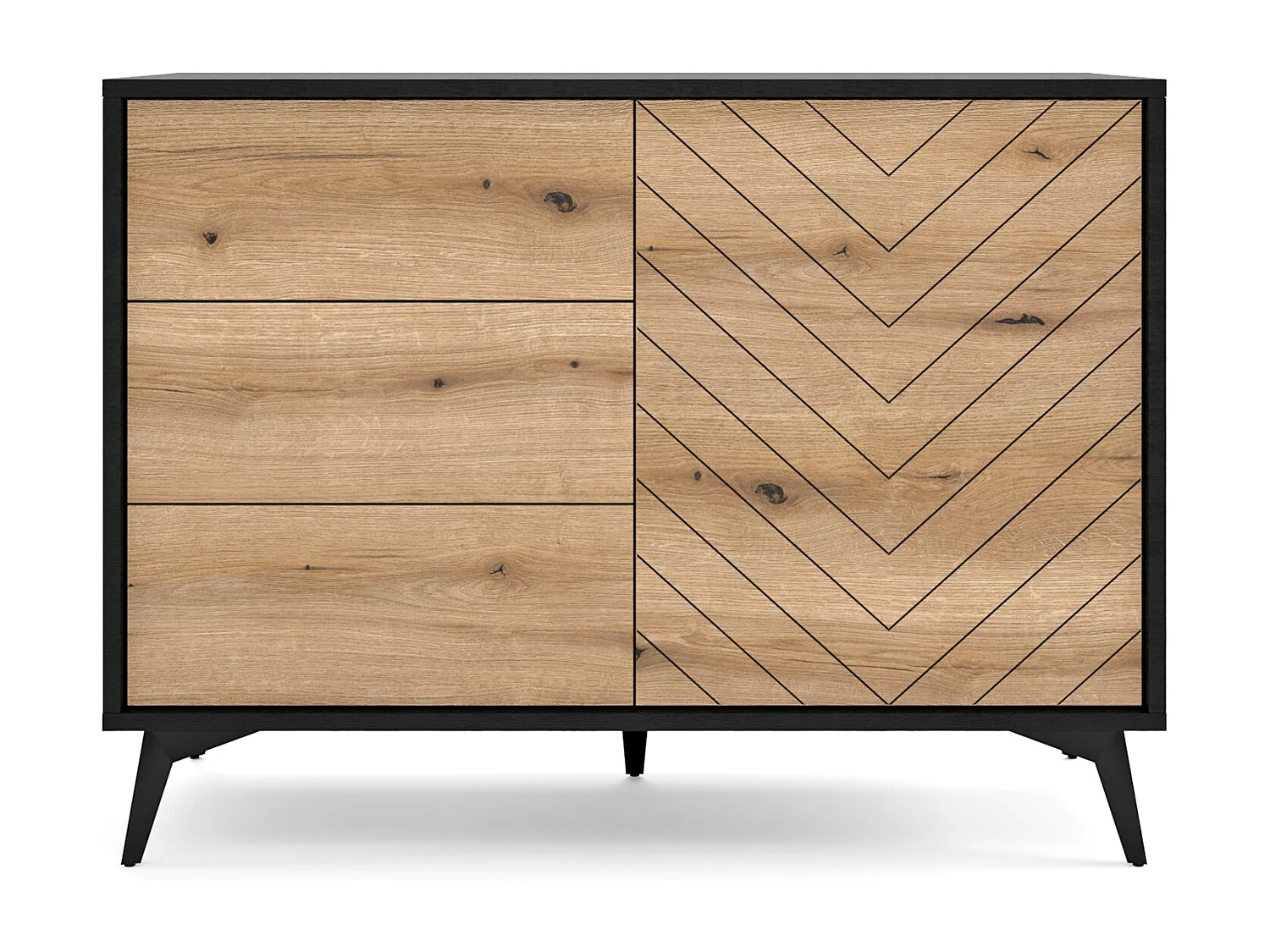 Commode à tiroirs - 104 cm - noir/chêne Evoke motif à chevrons - BOULIA