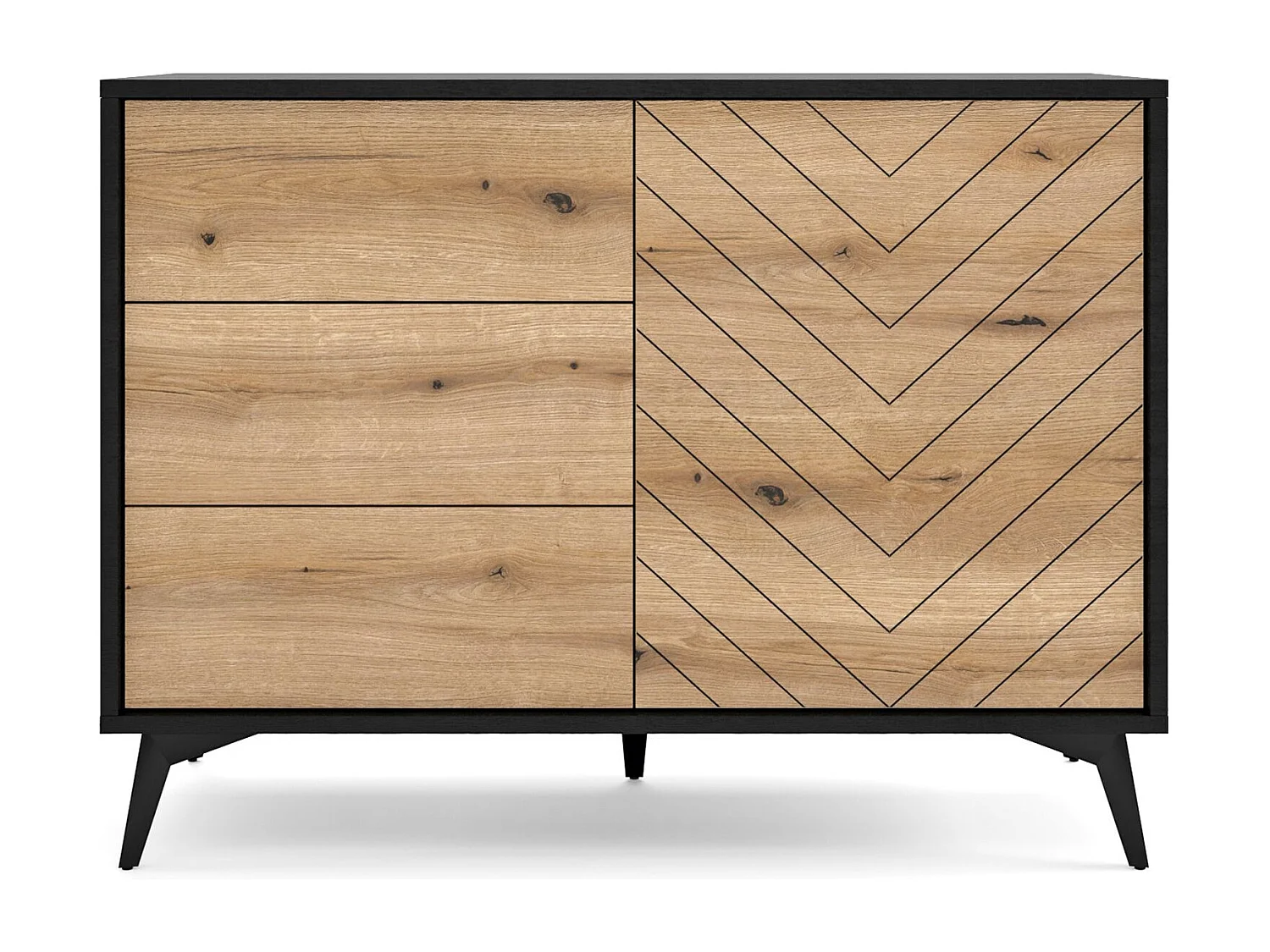 Commode à tiroirs - 104 cm - noir/chêne Evoke motif à chevrons - BOULIA