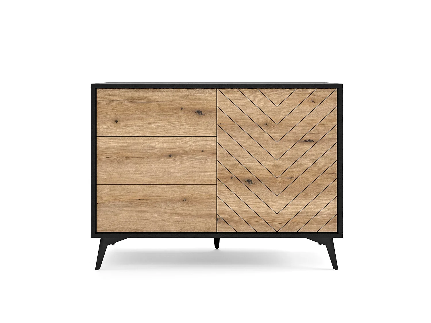 Ladekast - 104 cm - zwart/eiken Evoke visgraatmotief - BOULIA