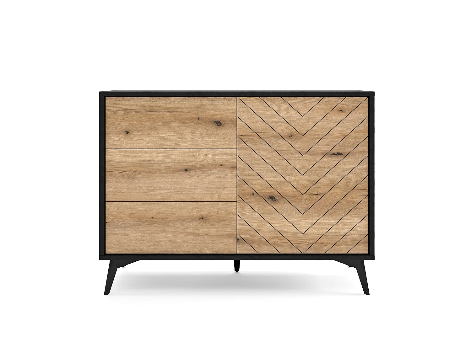 Ladekast - 104 cm - zwart/eiken Evoke visgraatmotief - BOULIA