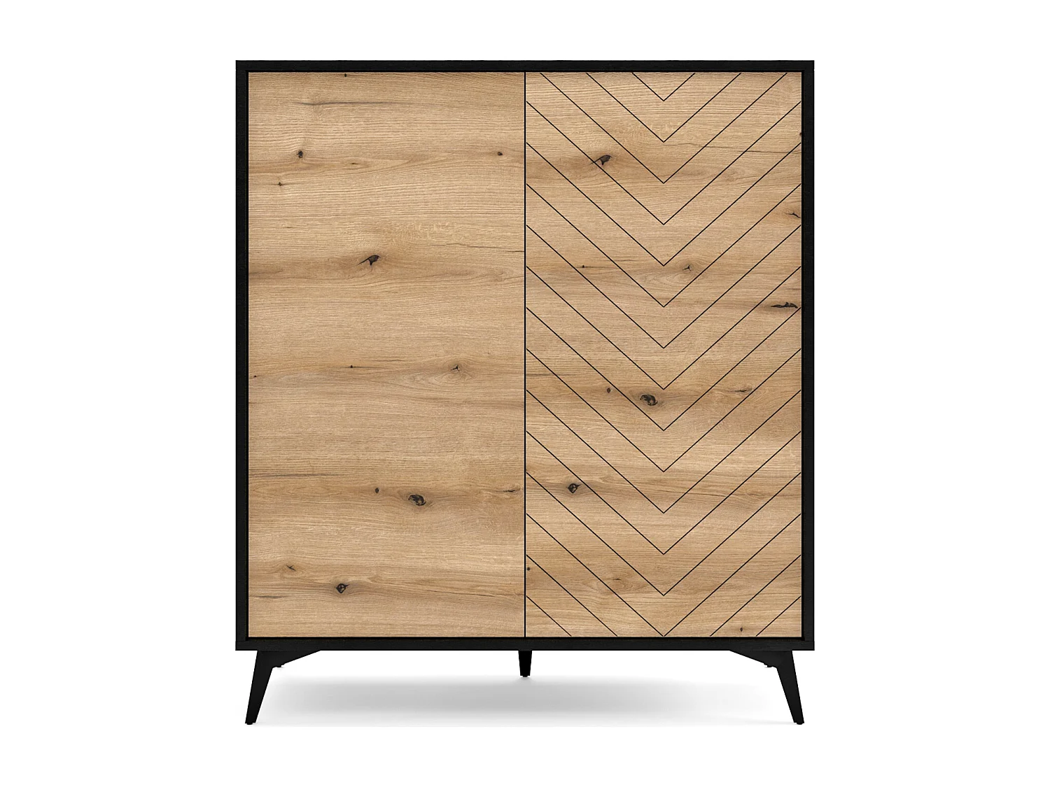 Commode haute à deux portes - 104 cm - noir/chêne Evoke motif à chevrons - BOULIA