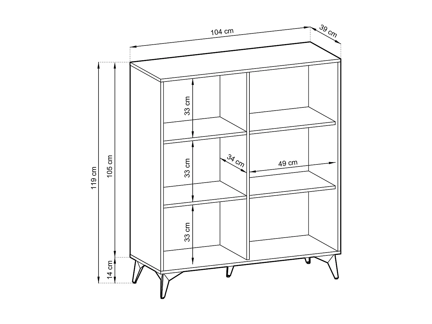 Hohe Kommode mit zwei Türen - 104 cm - Schwarz/Eiche Evoke Fischgrätmuster - BOULIA