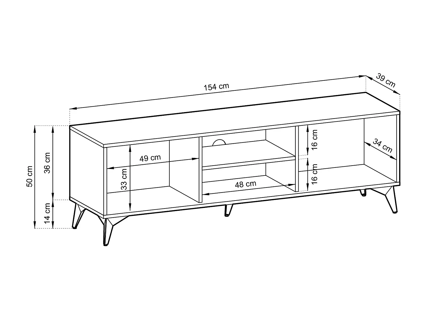 Meuble TV - 154 cm - noir/chêne Evoke motif à chevrons - BOULIA
