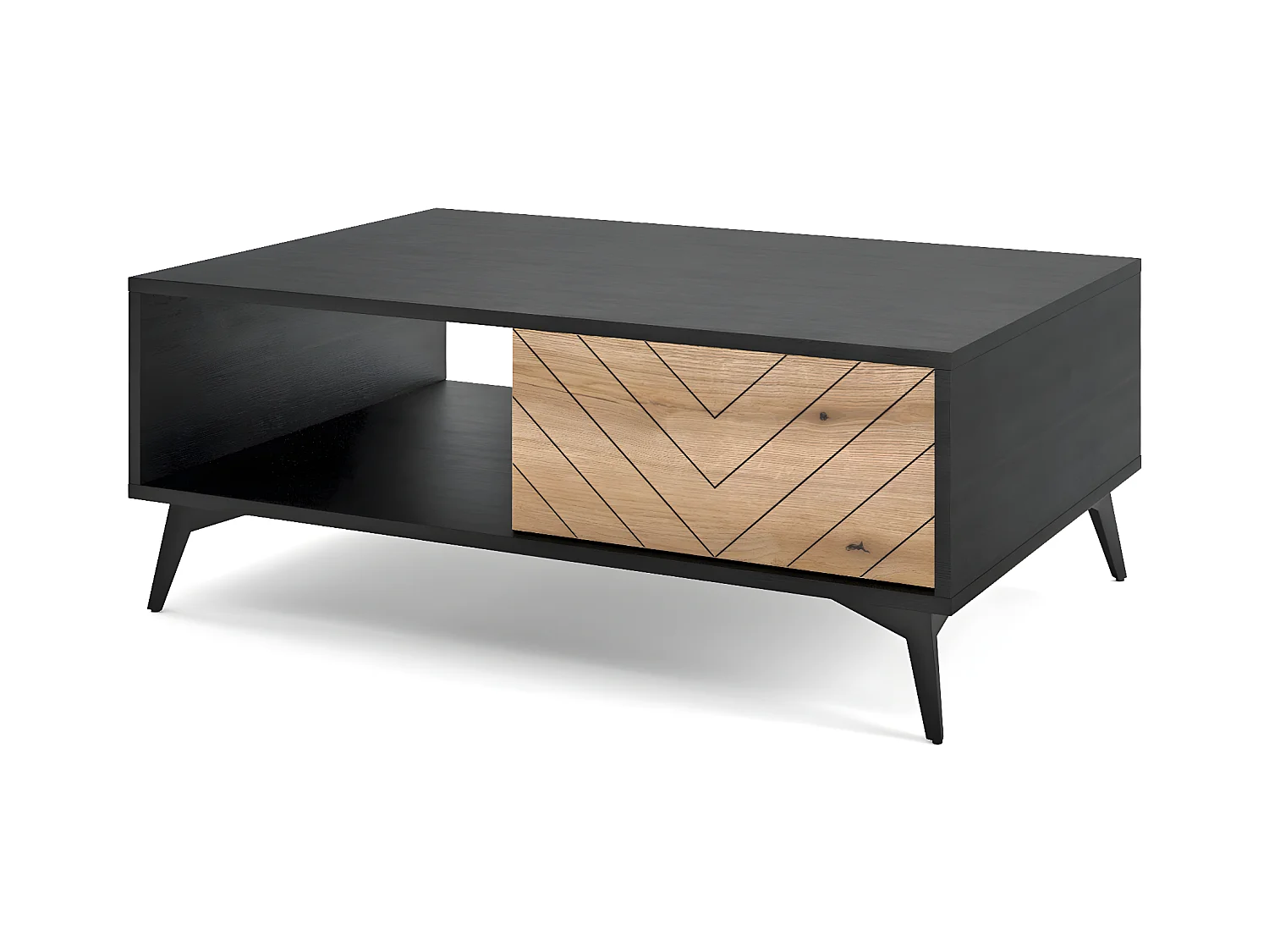 Table basse - 104x68 cm - noir/chêne Evoke motif à chevrons - BOULIA