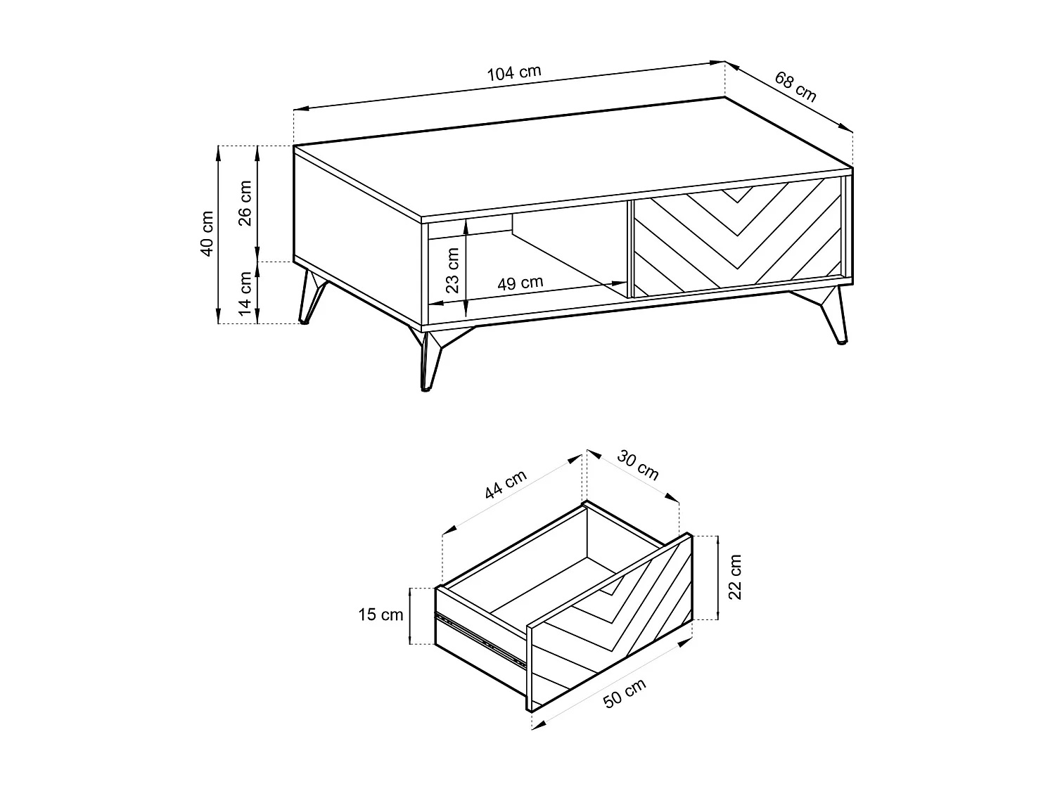 Table basse - 104x68 cm - noir/chêne Evoke motif à chevrons - BOULIA
