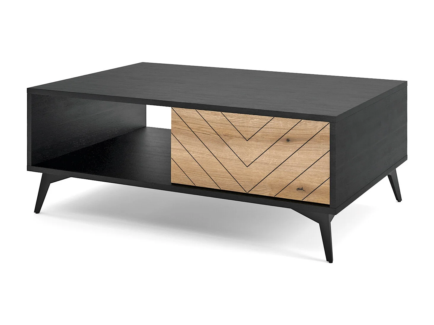 Couchtisch - 104x68 cm - Schwarz/Eiche Evoke Fischgrätenmuster - BOULIA