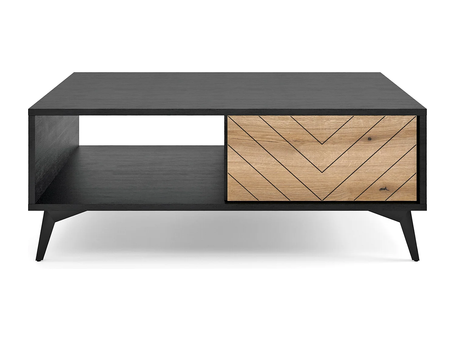 Couchtisch - 104x68 cm - Schwarz/Eiche Evoke Fischgrätenmuster - BOULIA