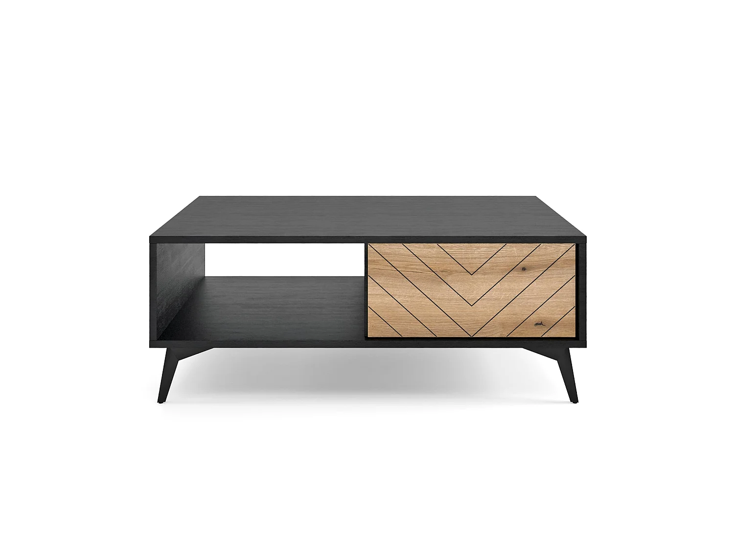 Table basse - 104x68 cm - noir/chêne Evoke motif à chevrons - BOULIA
