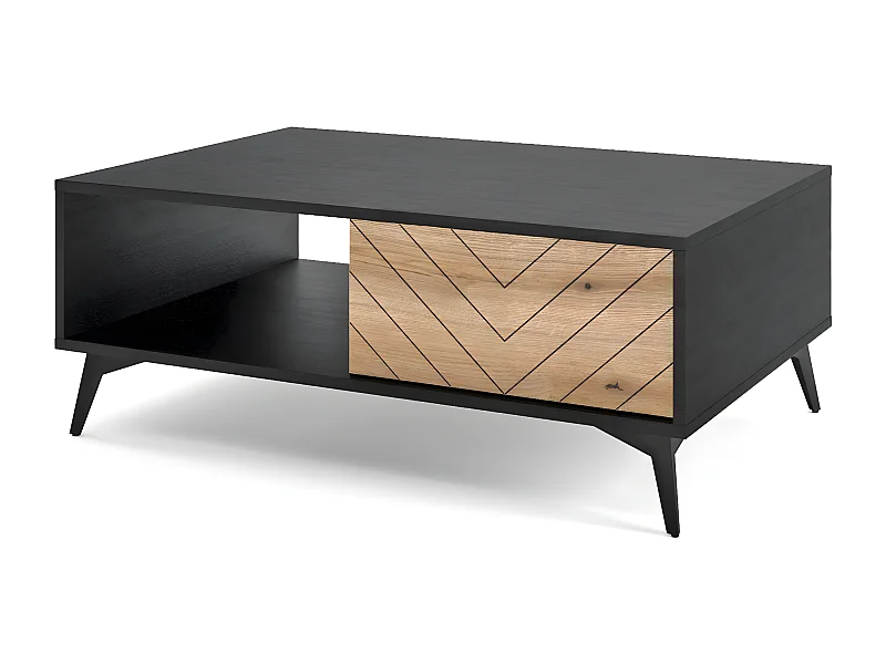 Table basse - 104x68 cm - noir/chêne Evoke motif à chevrons - BOULIA