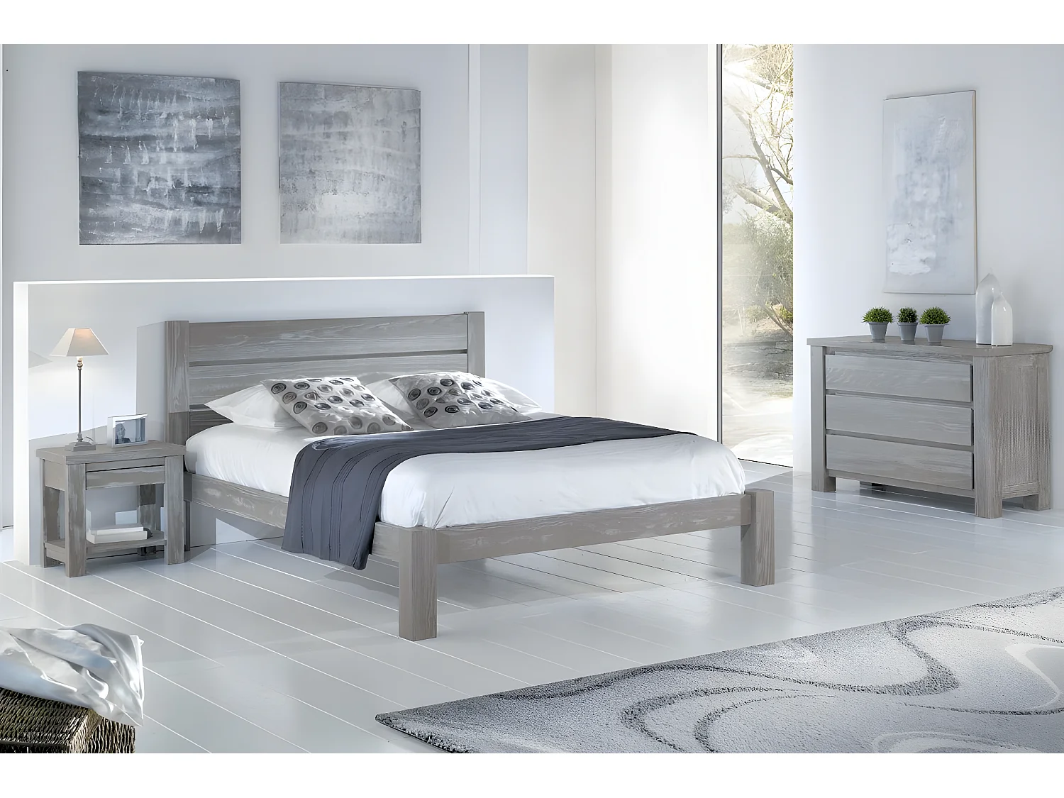 table de chevet en pin massif des landes volda - sépia brossé