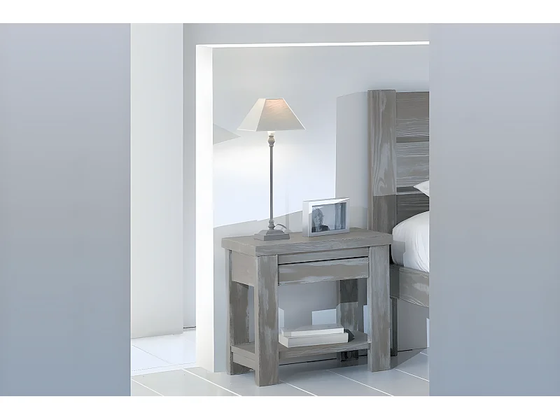 table de chevet en pin massif des landes volda - sépia brossé