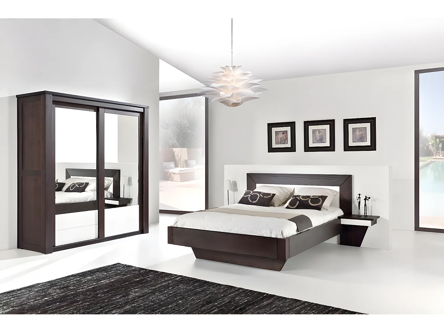 armoire à portes miroirs coulissantes duo - wengé