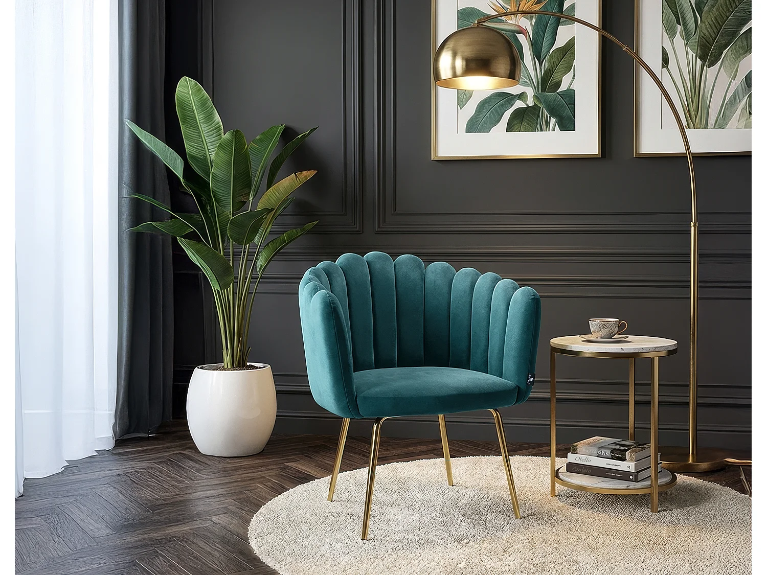 Poltrona conchiglia in velluto verde petrolio poltroncina vintage mod. Perla