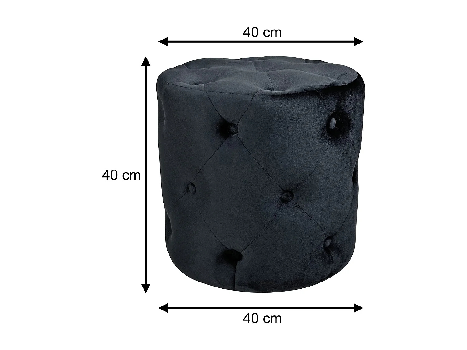 Pouf in velluto capitonné nero, poggiapiedi mod. Honey