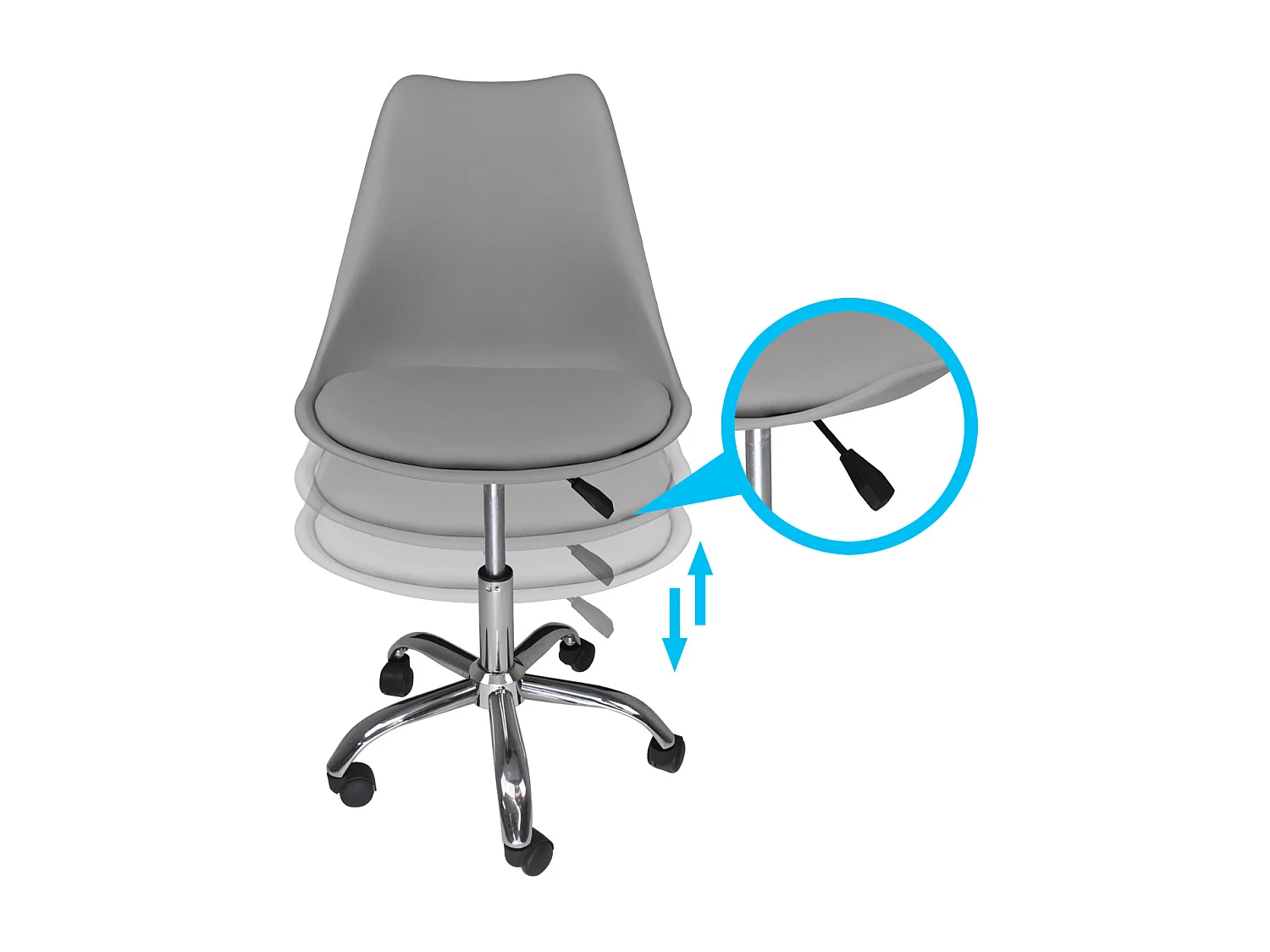 Sedia da ufficio girevole, sedia da scrivania grigia   con rotelle mod. SALLY