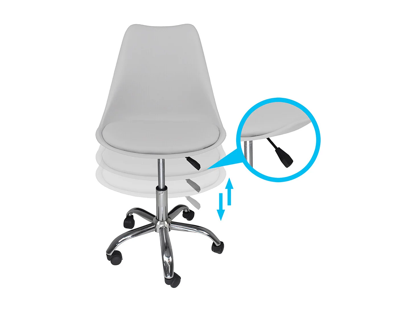 Sedia da ufficio girevole, sedia da scrivania grigia   con rotelle mod. SALLY