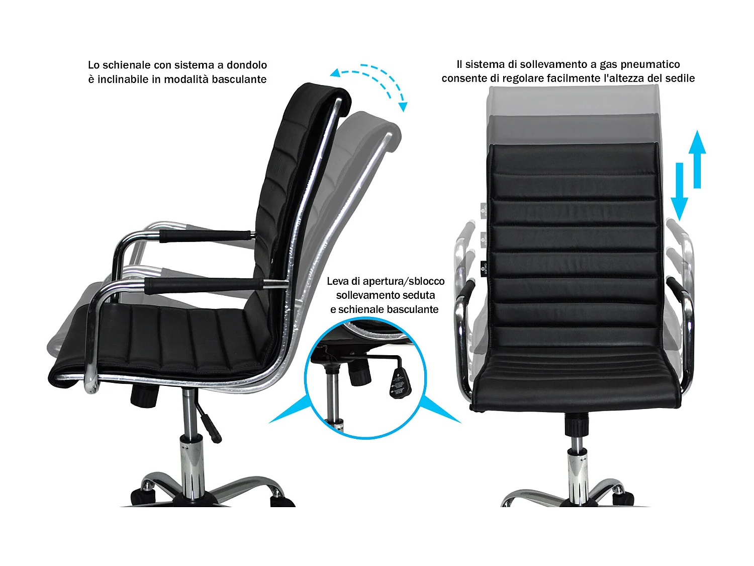 Sedia direzionale in ecopelle Nera mod. ASTI