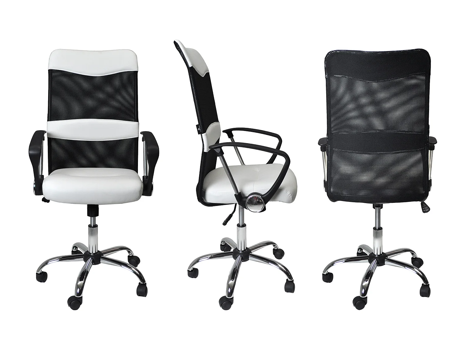 Sedia da ufficio direzionale in tessuto traforato e ecopelle bianca mod. SIENA