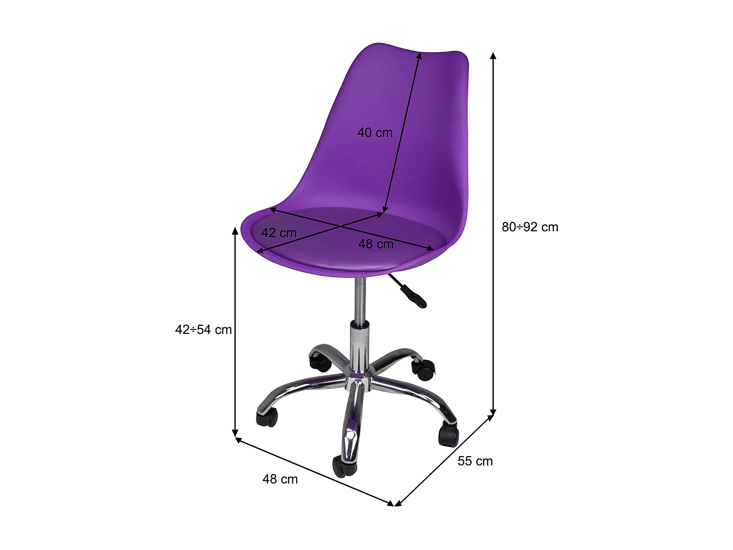 Sedia da ufficio girevole, sedia da scrivania viola con rotelle mod. SALLY