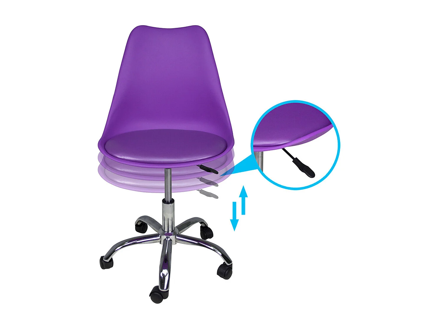 Sedia da ufficio girevole, sedia da scrivania viola con rotelle mod. SALLY