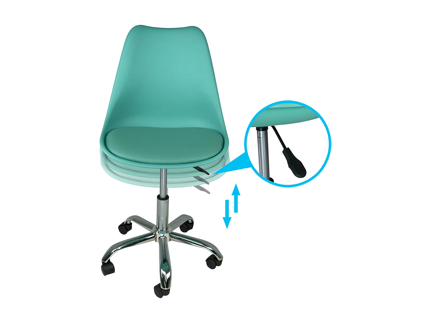 Sedia da ufficio girevole, sedia da scrivania verde acqua con rotelle mod. SALLY