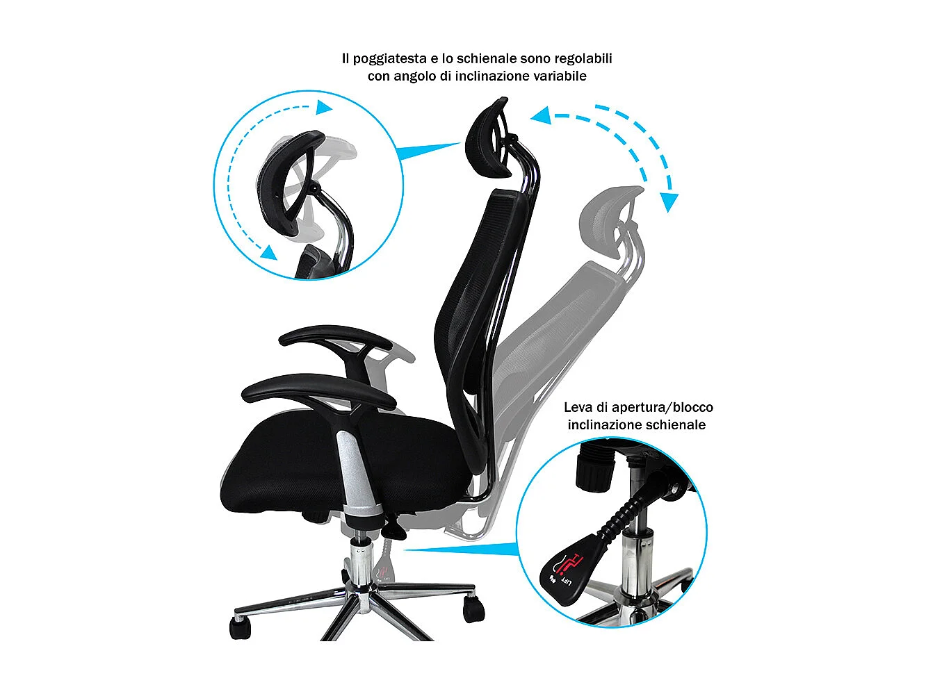 Poltrona presidenziale in tessuto nera mod. FIRENZE