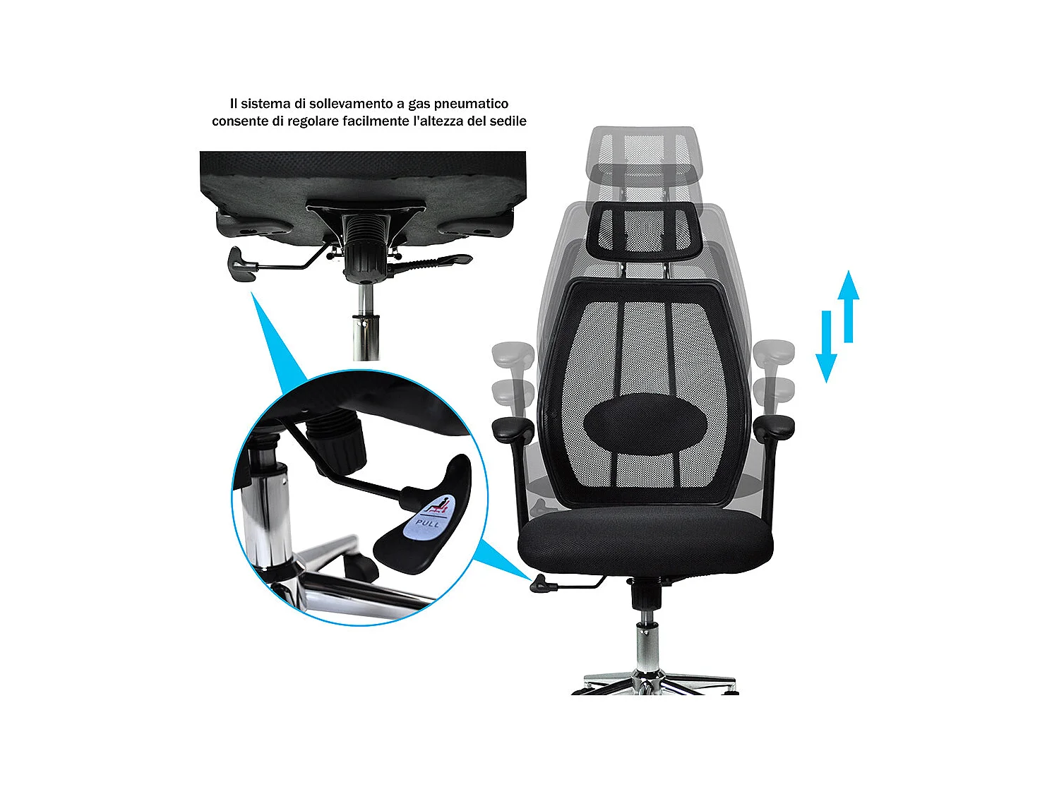 Poltrona presidenziale in tessuto nera mod. FIRENZE