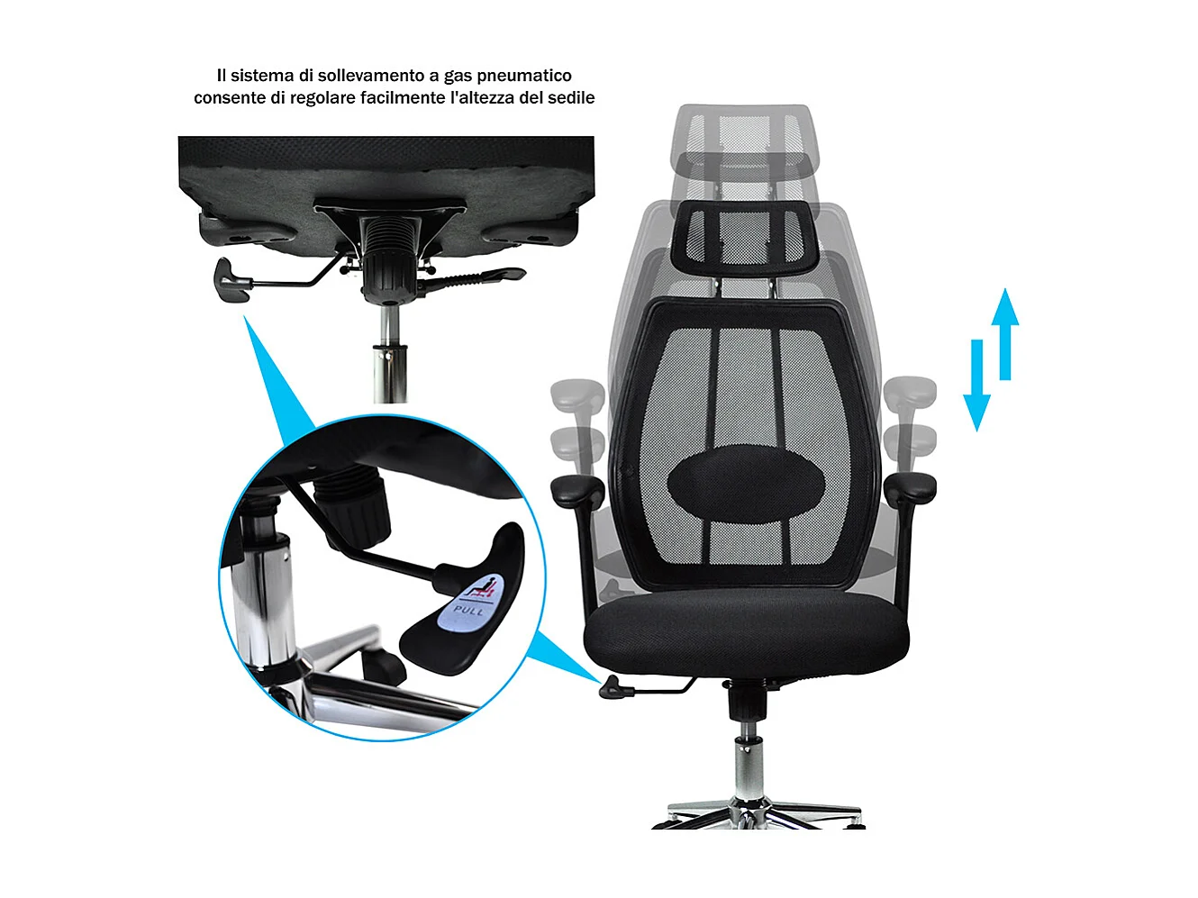 Poltrona presidenziale in tessuto nera mod. FIRENZE