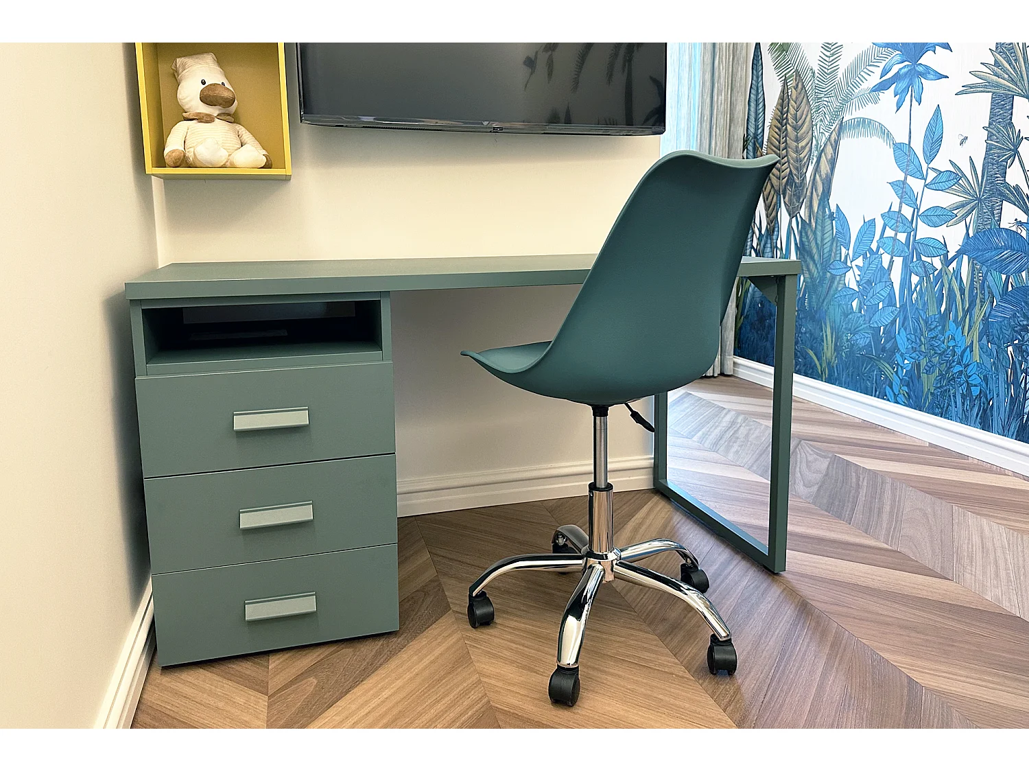 Sedia da ufficio girevole, sedia da scrivania verde petrolio con rotelle mod. SALLY