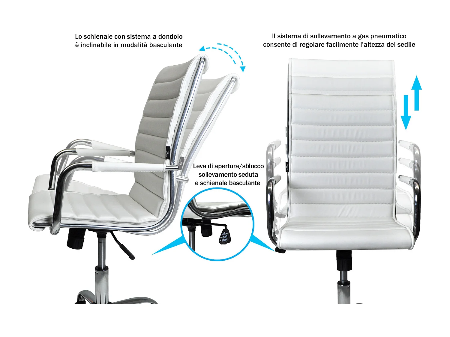 Sedia direzionale in ecopelle Bianca  mod. ASTI