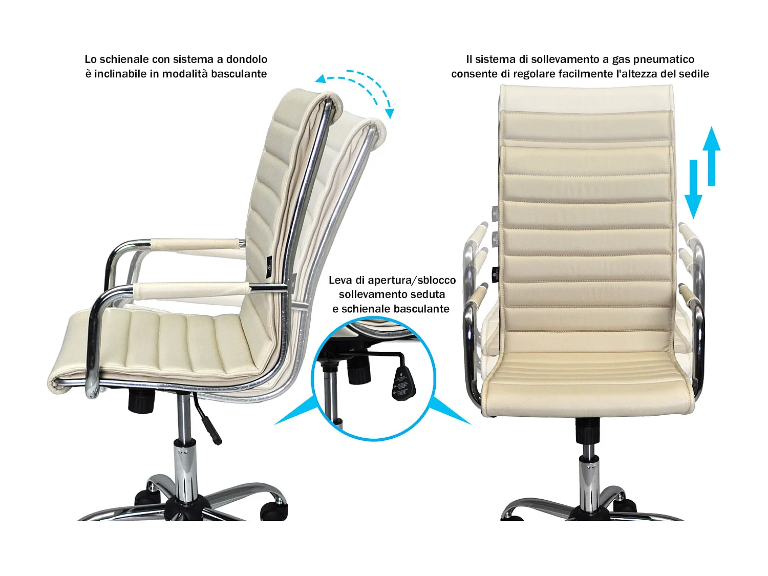 Sedia direzionale in ecopelle Beige mod. ASTI