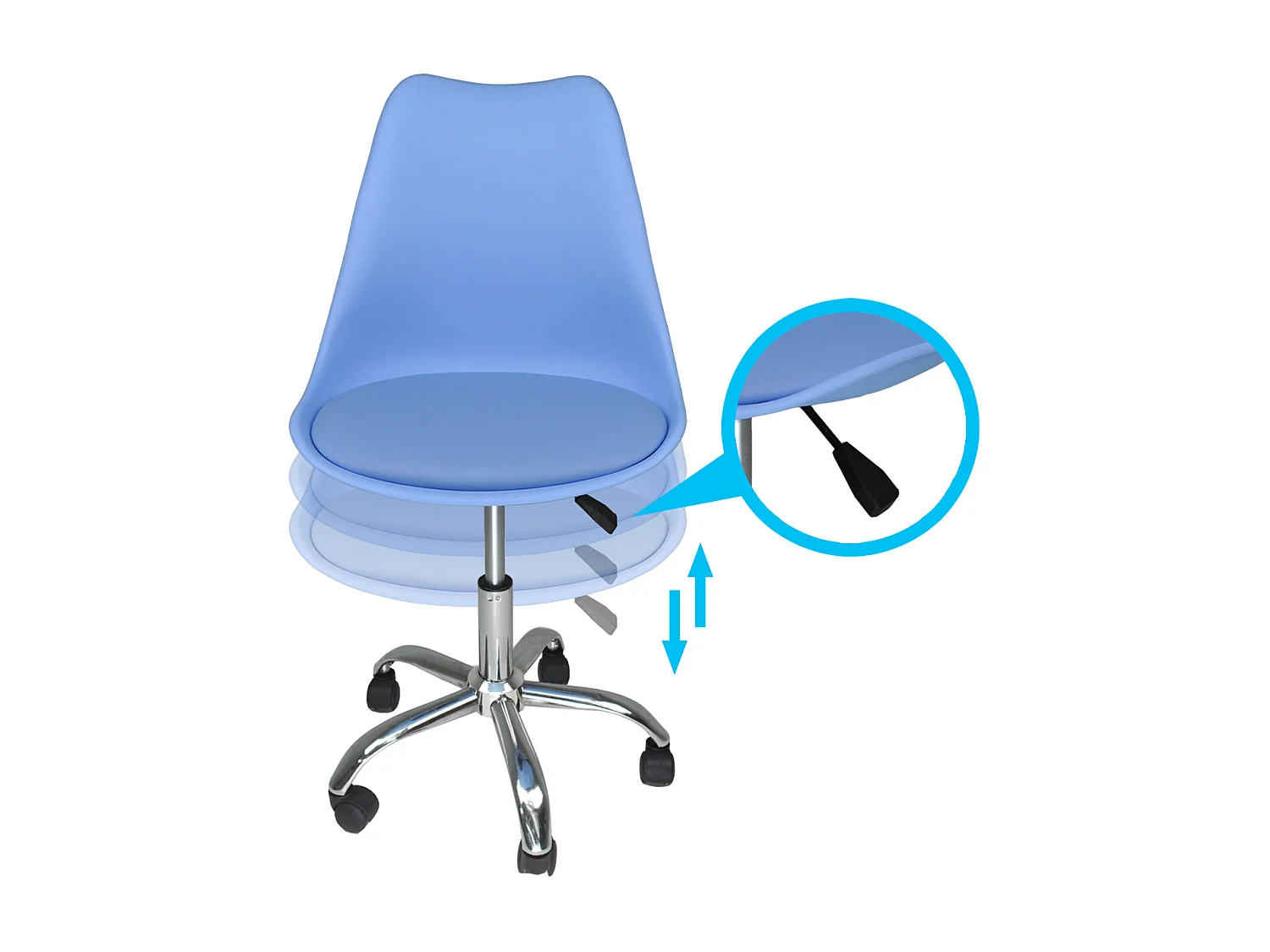 Sedia da ufficio girevole, sedia da scrivania azzurra  con rotelle mod. SALLY