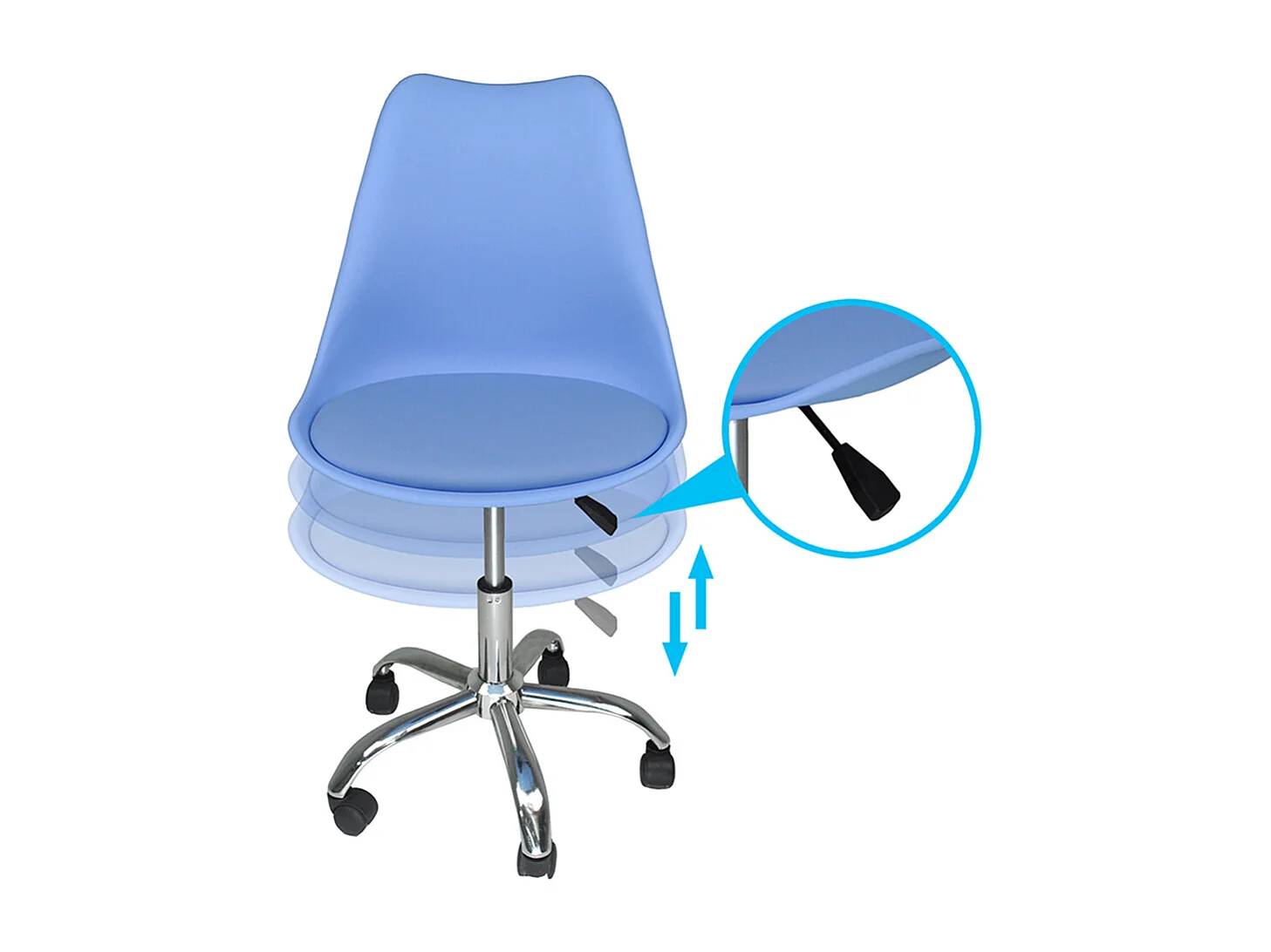 Sedia da ufficio girevole, sedia da scrivania azzurra  con rotelle mod. SALLY