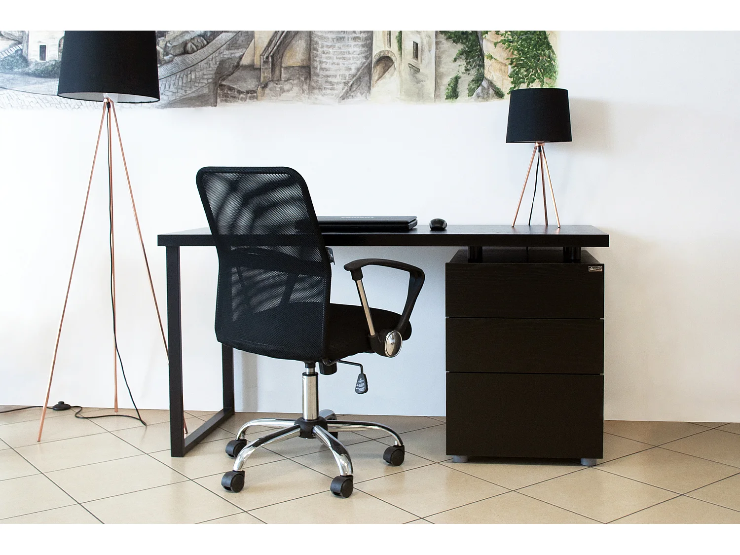 Sedia da ufficio in tessuto a rete nera - PAVIA