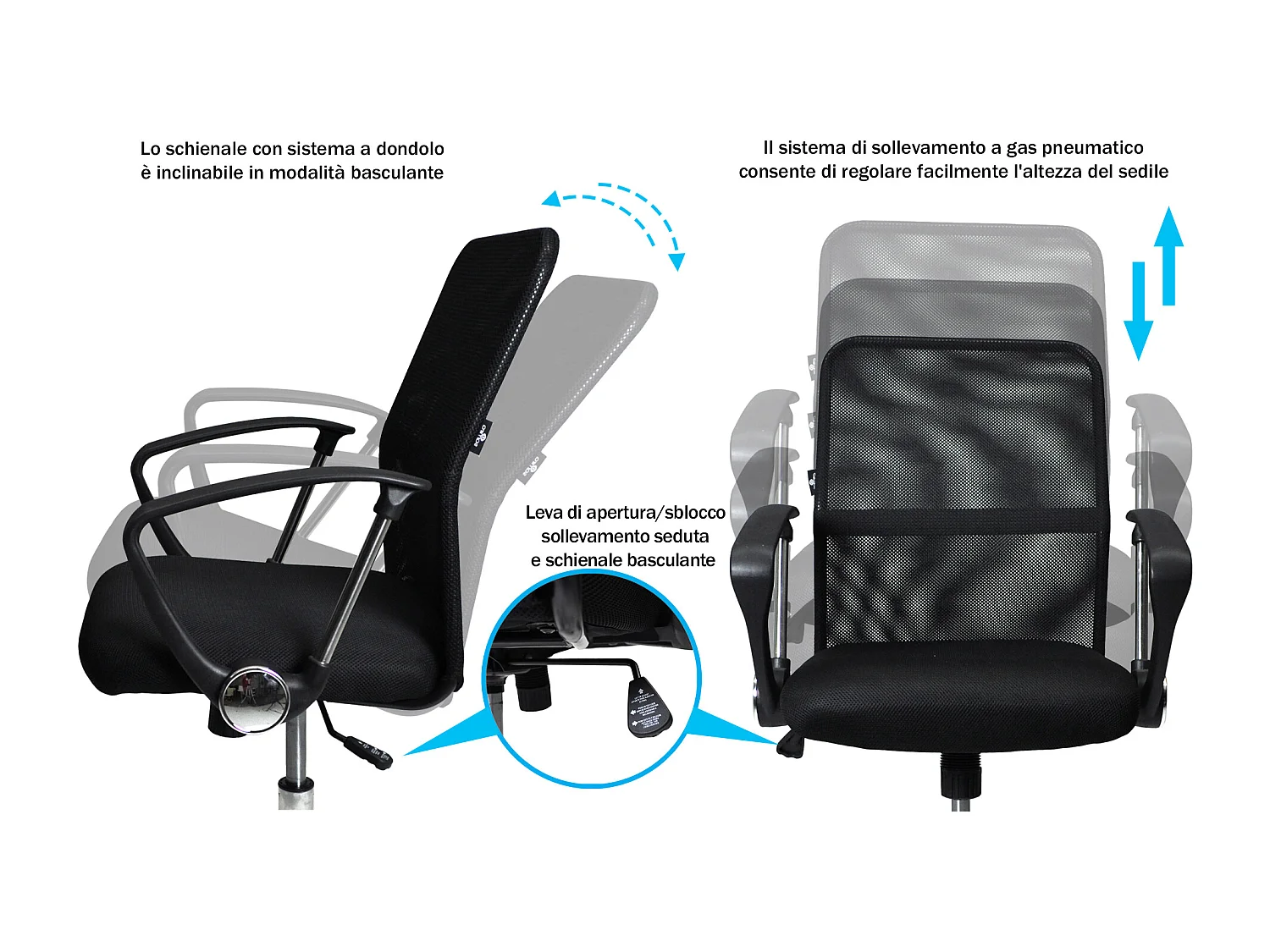 Sedia da ufficio in tessuto a rete nera - PAVIA