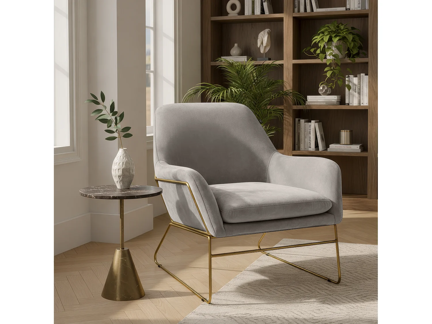 Poltrona in velluto tortora, poltroncina mod. Lara