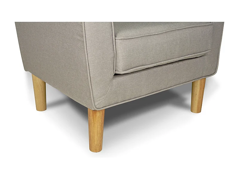 Poltrona in tessuto tortora e piedi in legno naturale mod. Narciso