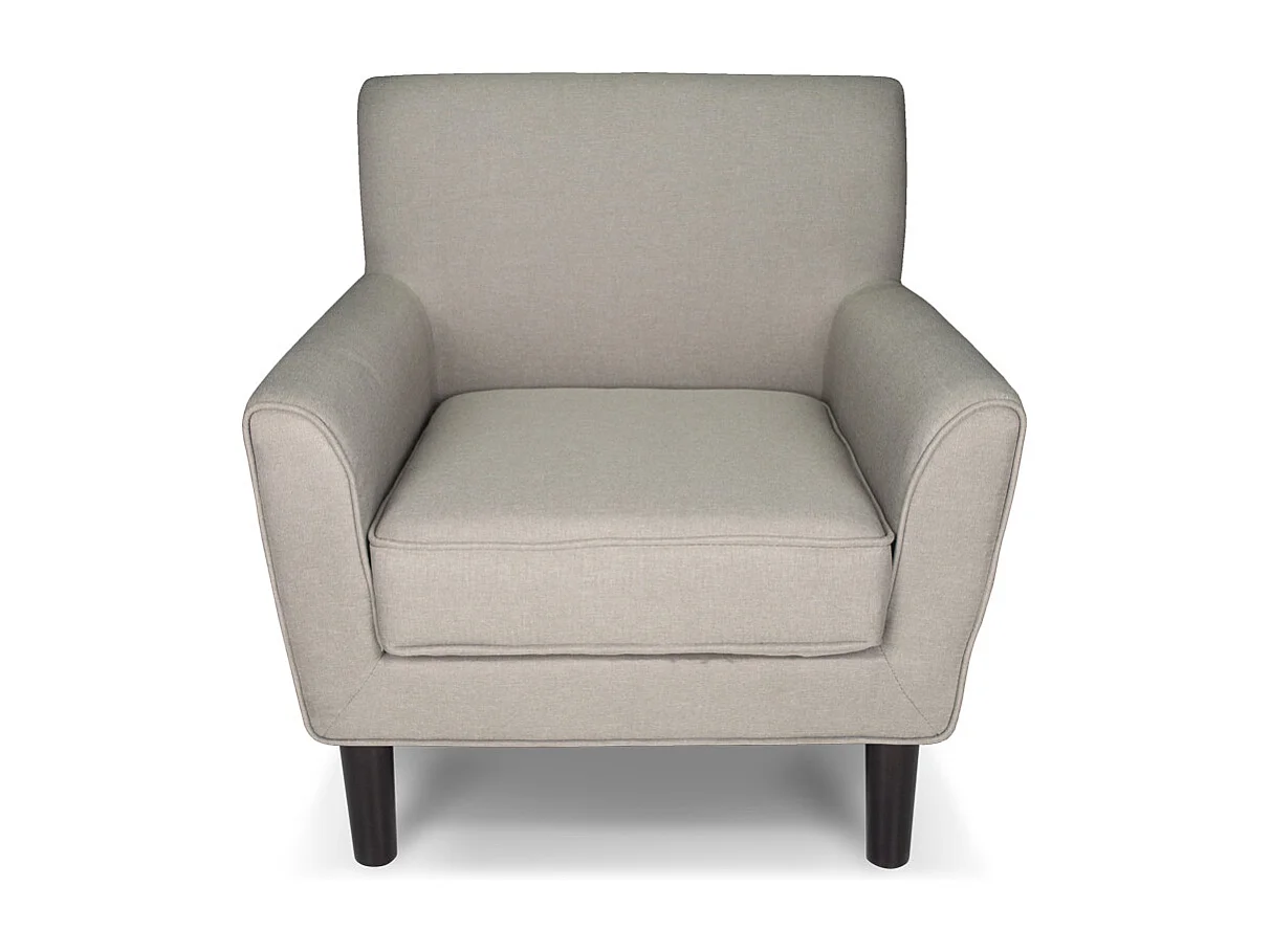 Poltrona in tessuto tortora e piedi in legno naturale mod. Narciso